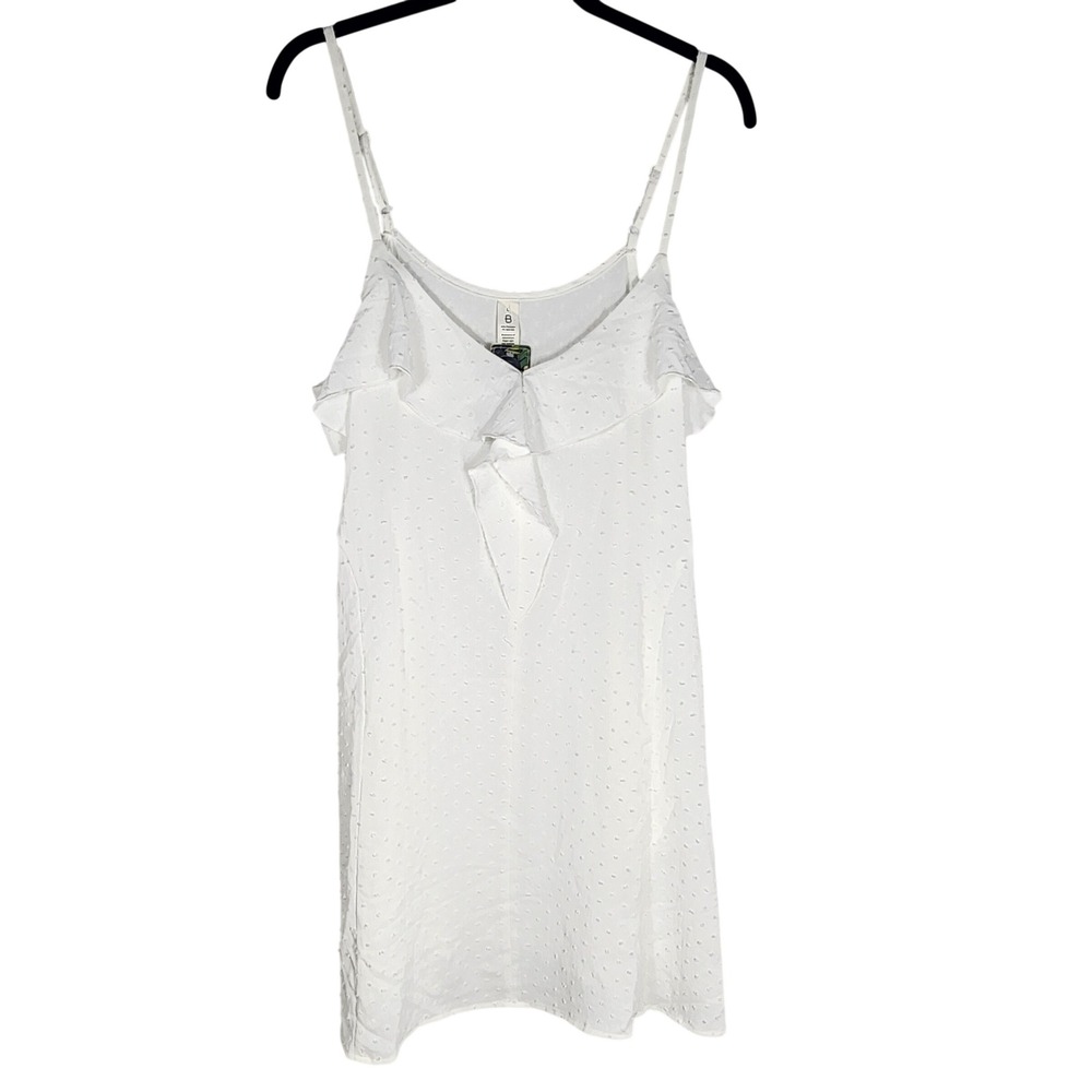 Swiss Dot Ruffle V Neck Cami Tank Mini Slip Dress Women Large White Boho Cruise